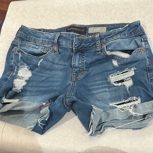 Aeropostale Women's Blue Distressed Denim Shorts